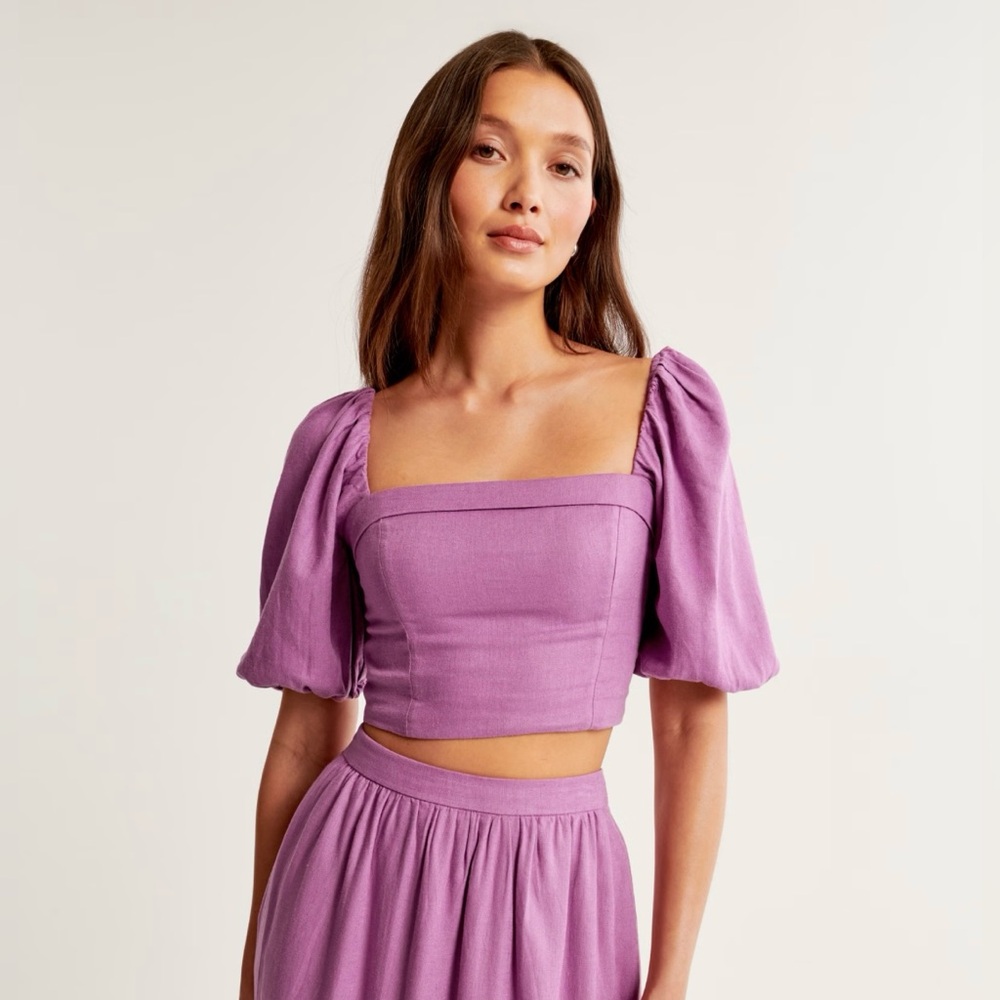 NWT Abercrombie Linen Blend Puff Sleeve Top Size Large